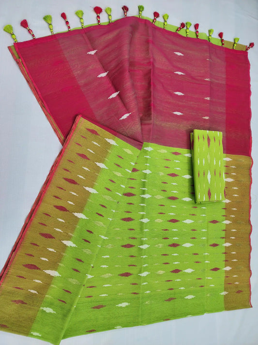 Lemon pink jamdani